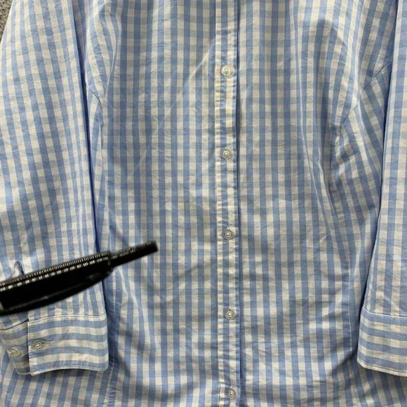 BASIC EDITIONS Shirt Womens 2X Button Up Blouse Top Plaid Long Sleeve Blue* - Picture 11 of 16